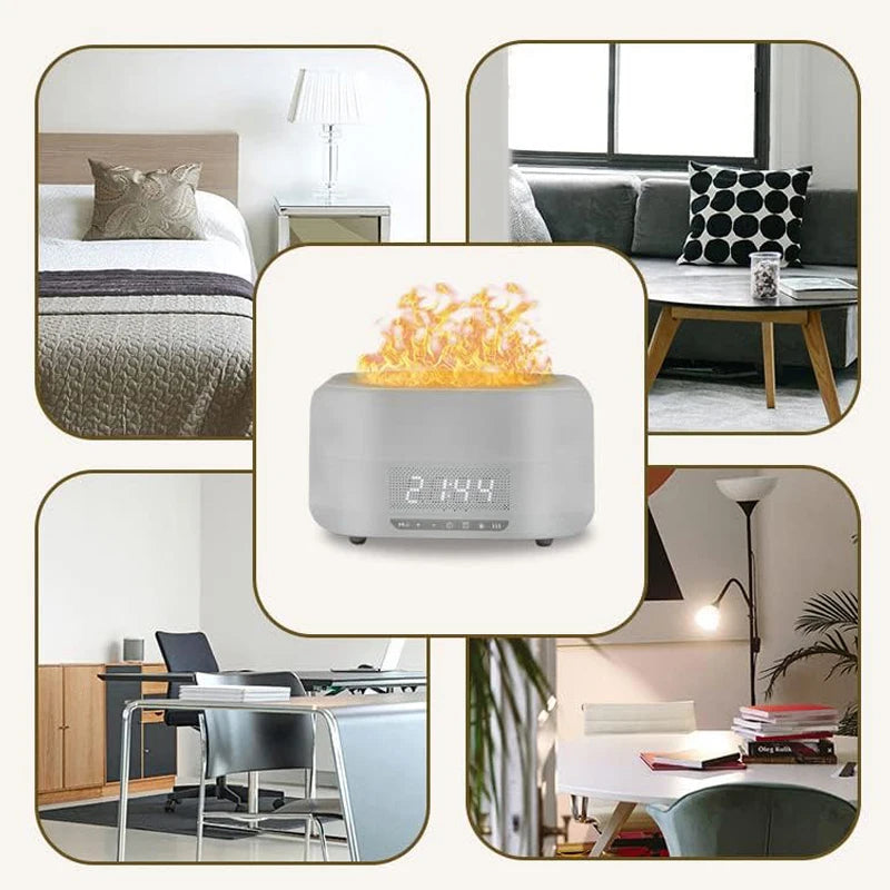 3-in-1 Flame Humidifier with Bluetooth Speaker & Alarm Clock - White