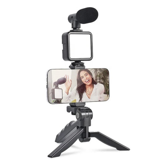 Bolice Video Making Kit: Bluetooth remote, mic, mini tripod stand, LED light.