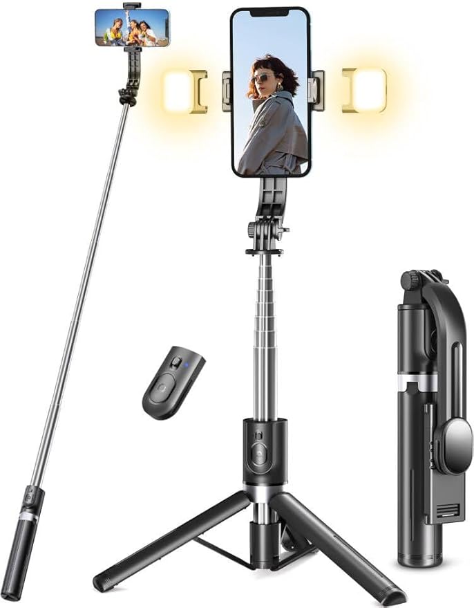 Fimbo ya Selfie yenye Mwangaza, 45'' Fimbo ya Selfie yenye Kidhibiti cha Mbali kisichotumia Waya 