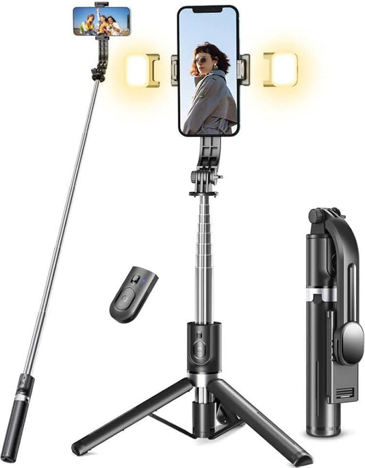 Selfie Stick Tripod with Light, 45'' Selfie Stick with Wireless Remote