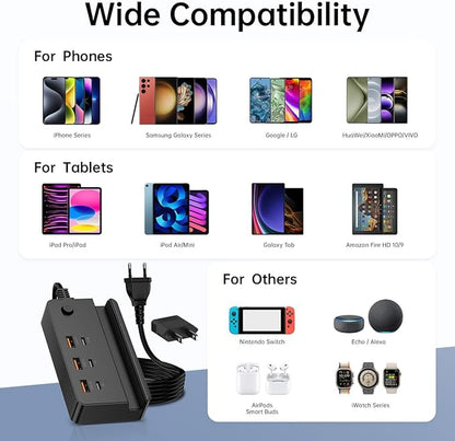 USB Charging Station, 2-in-1 35W Fast Charger with 3 USB + 3 Type-C Ports, Smart Chip Nightstand Charger for Smartphones & Tablets