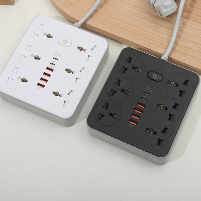 2Type-C 4USB 6Power Strip Surge Protector yenye USB- Extension Cord Flat Plug 