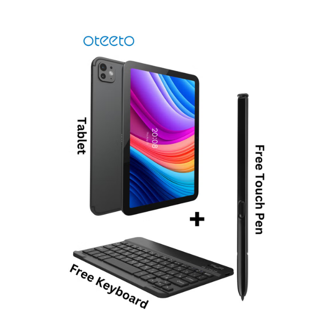 Oteeto TAB 15 Tablet - 10.1” 4G/5G Dual SIM, 8GB RAM + 512GB ROM, Octa-Core, Android 13, iOS-Style OS, 6000mAh, 8MP + 13MP Cameras, Flip Cover & Keyboard Included