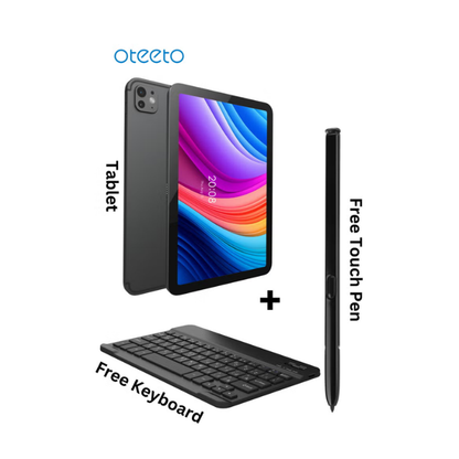 Oteeto TAB 15 Tablet - 10.1” 4G/5G Dual SIM, 8GB RAM + 512GB ROM, Octa-Core, Android 13, iOS-Style OS, 6000mAh, 8MP + 13MP Cameras, Flip Cover & Keyboard Included
