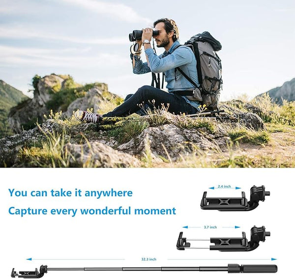 Selfie Stick Tripod with Light, 39'' Selfie Stick with Wireless Remote