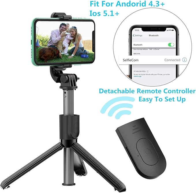 Fimbo ya Selfie yenye Mwangaza, 45'' Fimbo ya Selfie yenye Kidhibiti cha Mbali kisichotumia Waya 