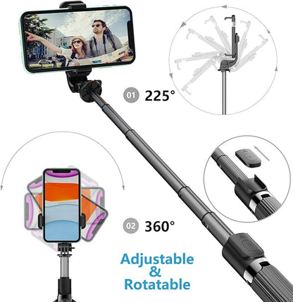 Fimbo ya Selfie yenye Mwangaza, 45'' Fimbo ya Selfie yenye Kidhibiti cha Mbali kisichotumia Waya 