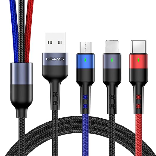 XKIN 2-Pack 10FT Multi Charging Cable, 3-in-1 Nylon Braided USB C Cable with Micro USB/Type-C for iPhone 12/11, Samsung S10/S9, Moto G7, LG