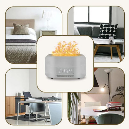 3-in-1 Flame Humidifier with Bluetooth Speaker & Alarm Clock - White