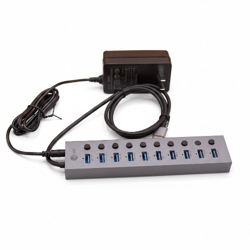 Lenovo Lecoo 10-Port USB 3.0 Hub with Individual Power Switches & Power Adapter