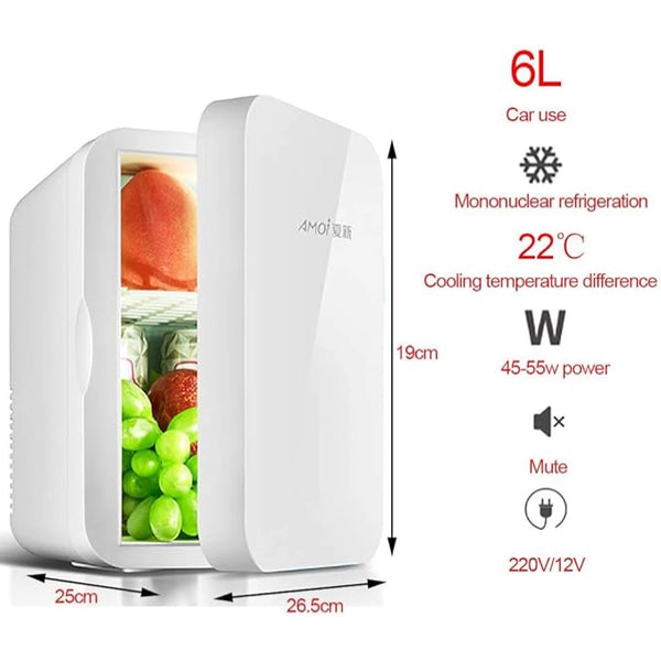 Mini Fridge – 6L Portable Cooler & Warmer, AC/DC, Super Quiet – For Car, Home, Office & Dorm