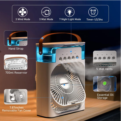 Mini Portable Air Conditioner, 700ml USB Evaporative Cooler with 3 Speeds, 7 LED Lights, 1-3H Timer for Car, Home, Office