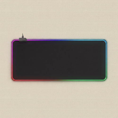 Gaming mouse pad with RGB lighting on a beige background