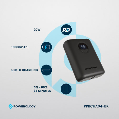 Powerology Ultra-Compact Power Bank 10000mAh PD 20W - C to C 60w